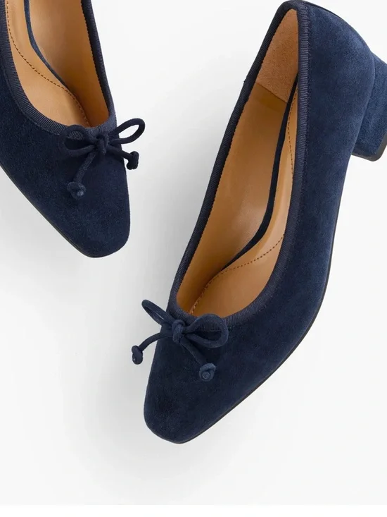 NEW TALBOTS VANESSA SUEDE BLOCK HEEL PUMPS INDIGO BLUE Classic comfy office - Picture 3 of 6